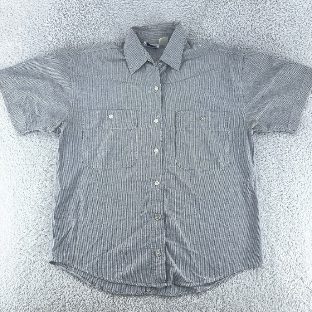 Ilio Shirt Mens M Gray Pinstripe Short Sleeve Button Up Double Pocket Casual